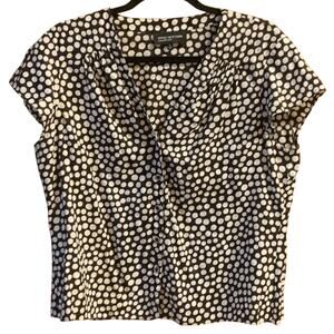 Jones New York Collection Blouse Size 14 Womens Black w/ White Polka Dots